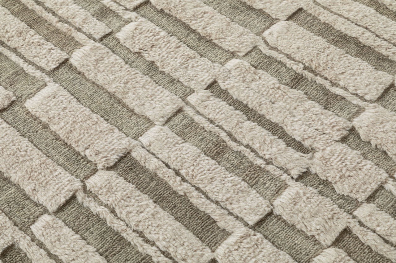 Jacquard Handloom Geo Shag/Lawa Rug/Ivory Green