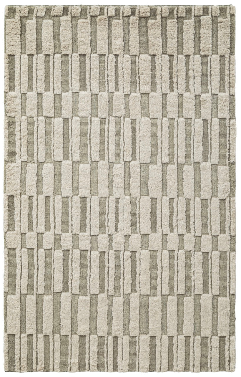 Jacquard Handloom Geo Shag/Lawa Rug/Ivory Green